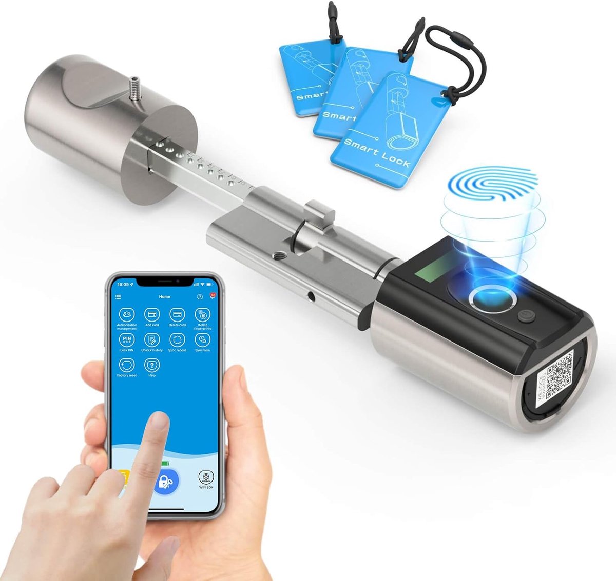 SnelShoppen - WELOCK Touch41 Elektronisch Deurslot met Vingerafdruk, RFID-Kaart, App en Wifi | Slim Deurslot voor Deuren van 50-100 mm | IP65 Waterdic