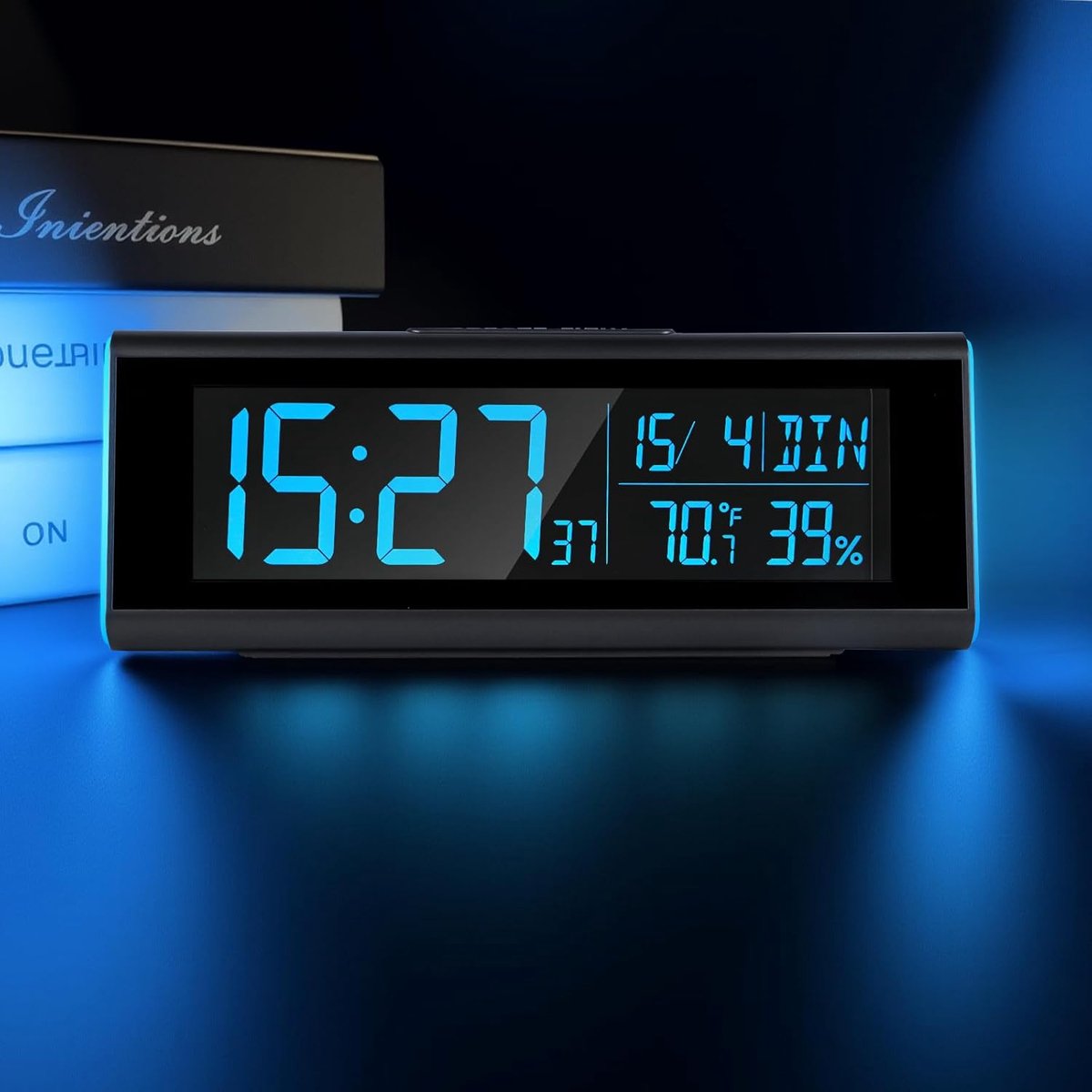 SnelShoppen - Digitale Tafelklok Wekker met RGB Licht, Temperatuur en Luchtvochtigheid, VA-display, 7 Talen, Twee Wektijden, Sluimerfunctie voor Burea