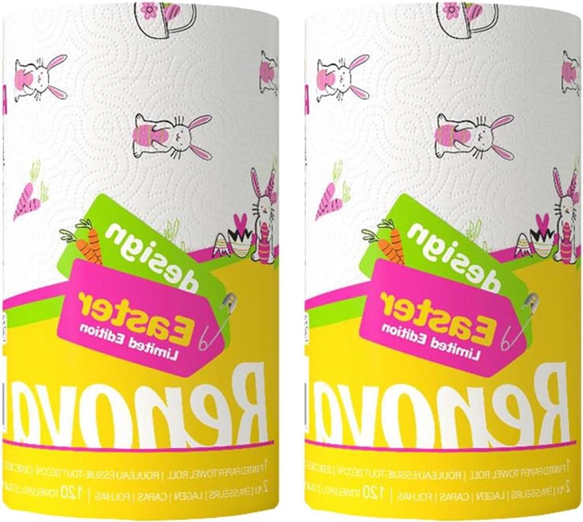 Keukenpapier Rollen - Huishoudrollen - Snel Opruimen - XXL formaat - 2 Rollen - Paasprint