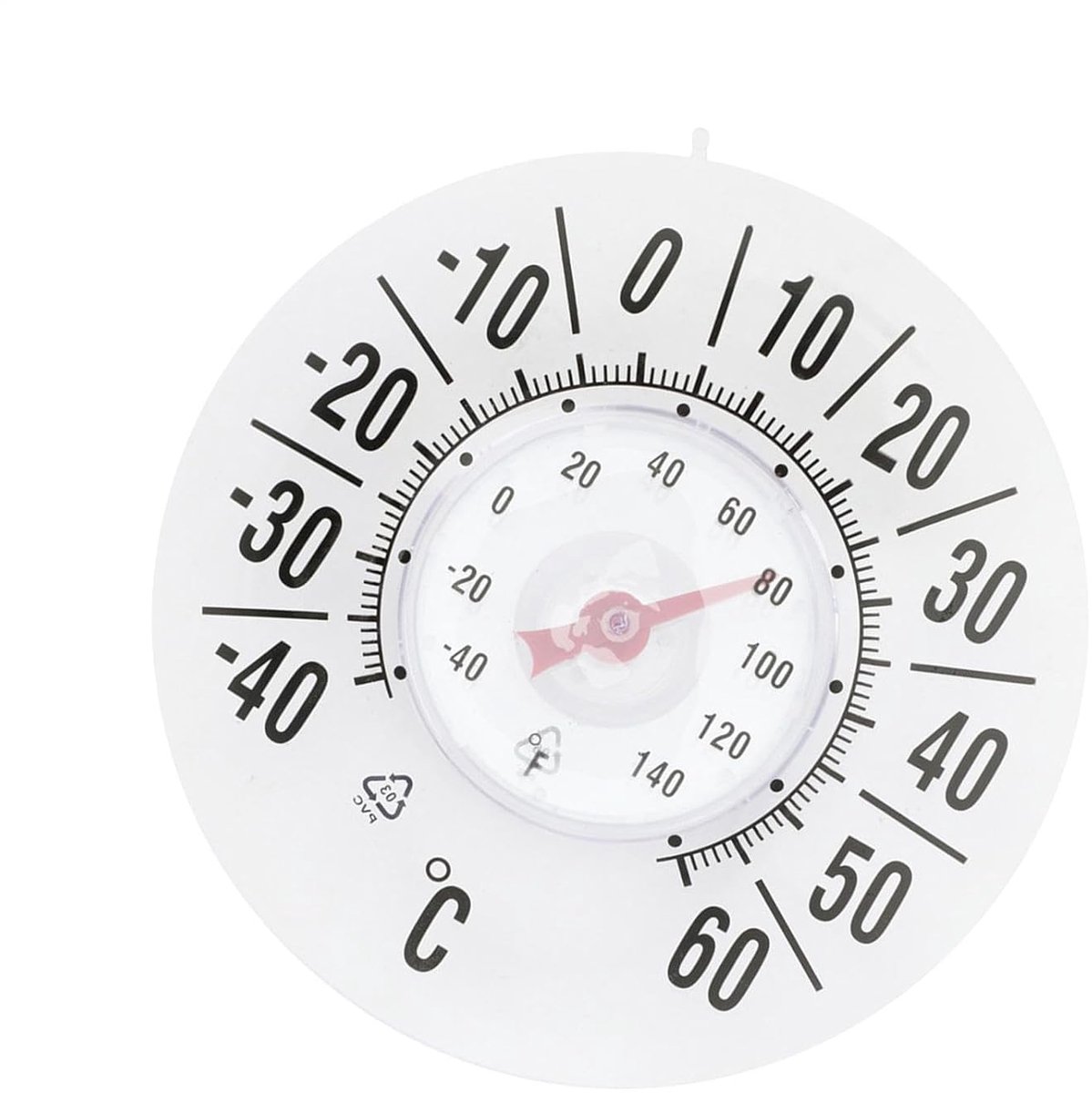 Binnen en buitentemperatuurmeter – -40 tot 60 °C - 180 mm - Waterdichte analoge raamthermometer met zuignaphouder – Geschikt voor thuis, studentenkamer, keuken, terras en tuin - wit