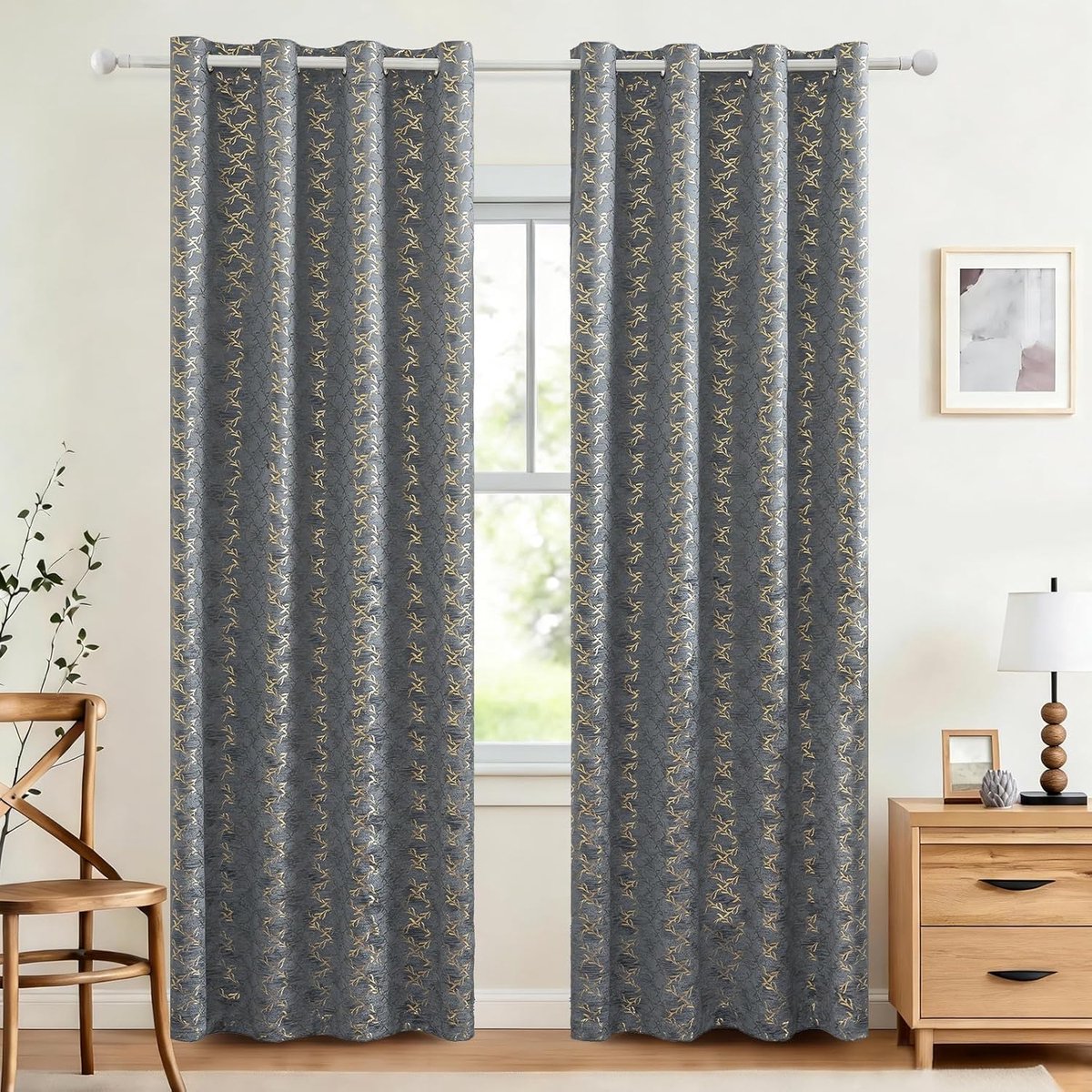 Set Van 2 Thermische Verduisterende Gordijnen, 140x280cm, Fluweel Warmte-Isolerende Gordijnen, Geschikt Voor Woonkamer Slaapkamer, Modern Design Met Oogjes, Grijs