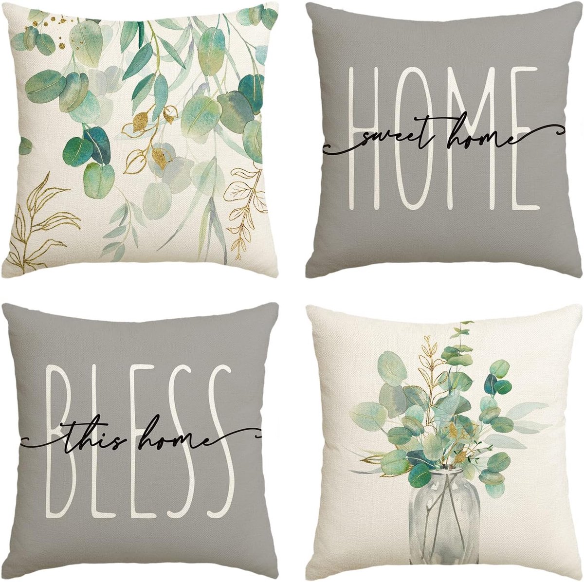 Mode Eucalyptus Bladeren Zomer Kussenhoezen 4-delige Set, 40x40 cm Seizoensgebonden Home Sweet Home Sierkussenhoes, Cushion Cover, Bank, Woonkamer Decor