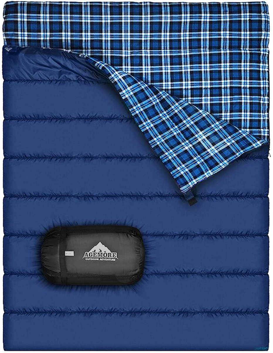 SnelShoppen - Katoenen Flanel Dubbele Slaapzak voor Kamperen, Wandelen, Lichtgewicht Waterdicht, Queen Size voor 2 Personen, Perfect voor Volwassenen