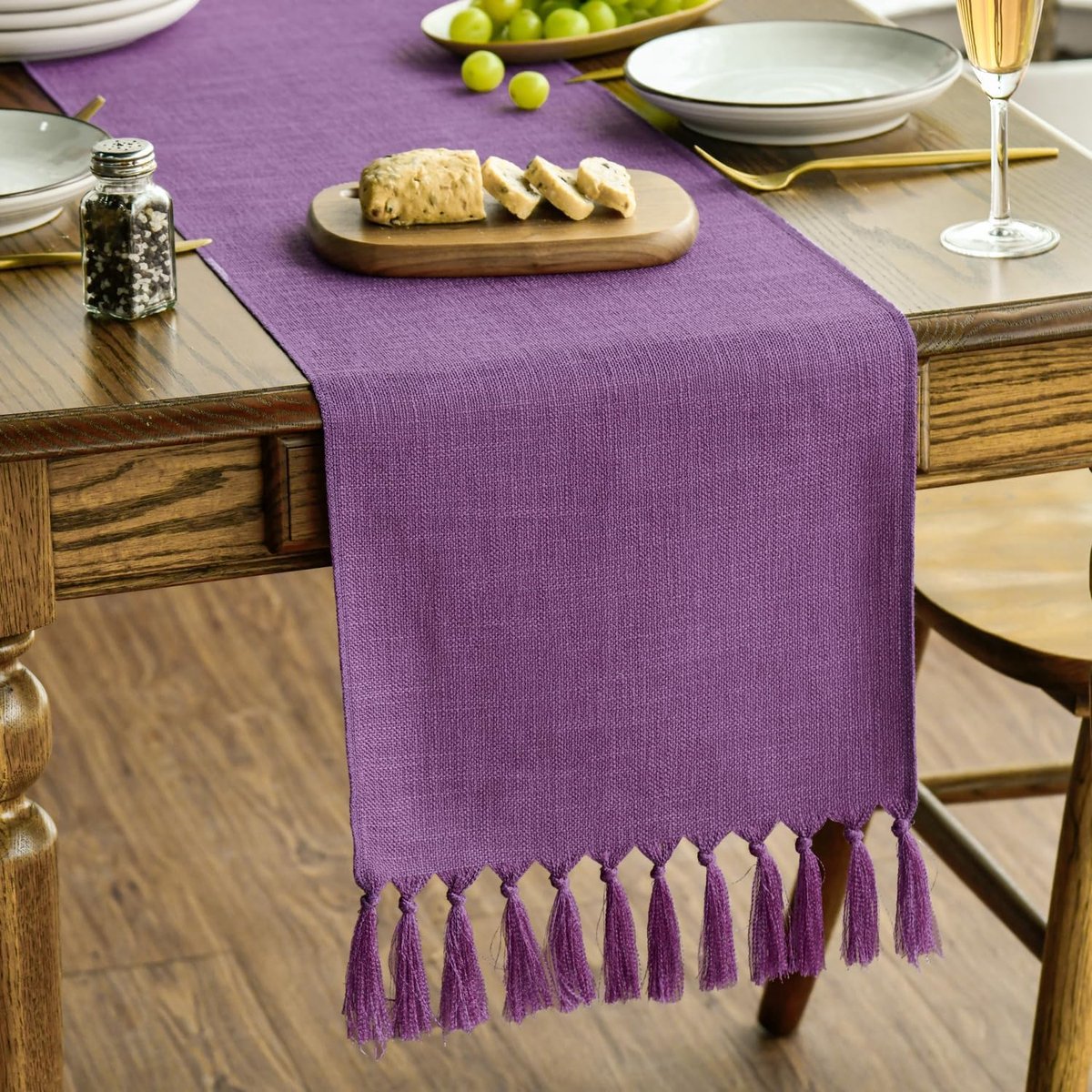 Mode Seringen Paars Landhuisstijl Kwasten Tafelloper, Wasbaar Keuken Tafel Decoratie Feest Verjaardag Bruiloft Decor 33 x 183 cm