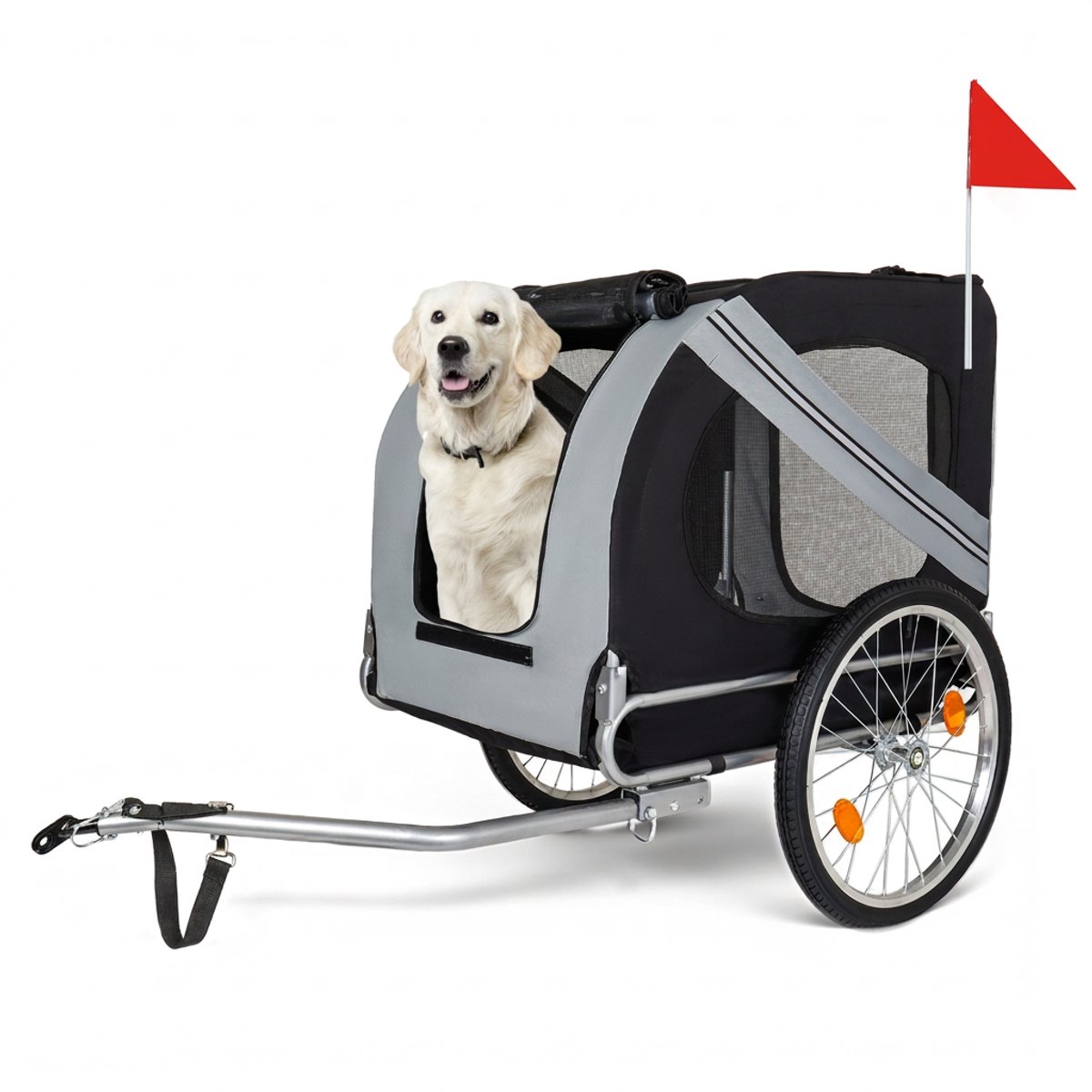 Hondenfietskar - Fietskar Hond - Hondenkar Fiets-Opvouwbare Hondenfietskar – Tot 40 kg – Veiligheidskoppeling – Vliegengaas - Regenhoes - Voor Honden - 60x22x81 cm- 1 Stuk-Grijs Zwart