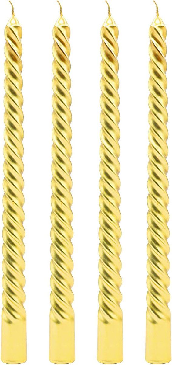 4 stuks gouden spiraalkaarsen, 2 cm x 20 cm, gouden kaarsen, esthetische staafkaarsen, lange kaarsen, gouden tafelkaarsen, staafkaarsen voor feestjes, afspraken, bruiloften