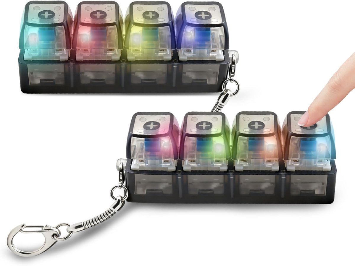 2 Stuks Fidget-Sleutelhangerset met Bevredigend Klikgevoel, Transparant, Mini Anti-Stress Toetsenbord, voor Stressvermindering, Draagbaar voor Kantoor en Reizen Volwassenen