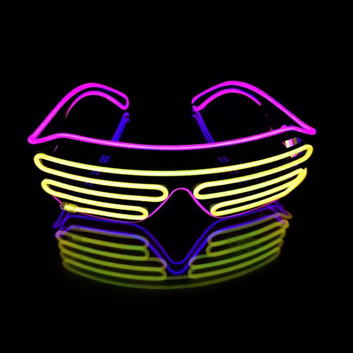 Led-glazen lichtgevend shutter shade nieuw led-kostuum met led-licht neonlichten knipperlicht EL draad glowing 2 kleuren 4 modi voor nacht pub Halloween kostuum cosplay party (roze + geel)