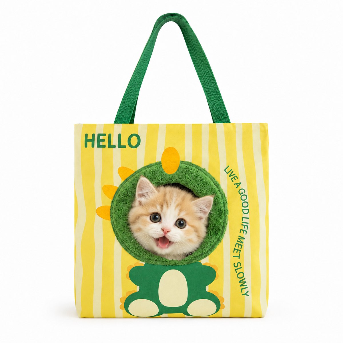 Gloovon® Kattentas en Hondentas - Verstelbare Opening & Veiligheidsclip - Canvas Draagtas voor Huisdieren - Geel Groen - 35x33 cm