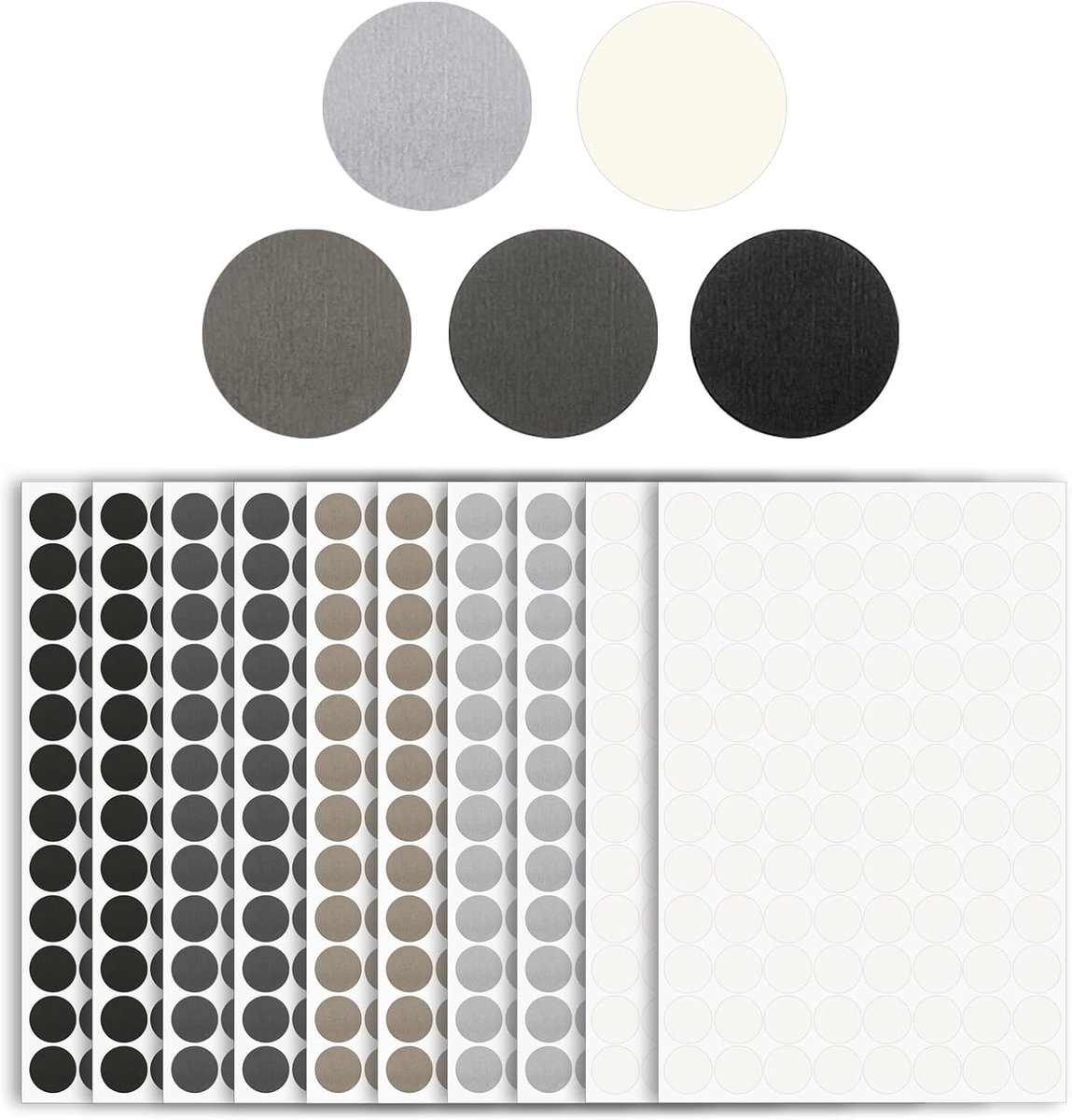 960 stuks zelfklevende schroefgatdeksels stickers 15 mm getextureerde PVC schroefkopdeksels voor houten meubels (10 vellen, 5 kleuren)