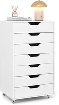 COSTWAY Rollcontainer met 7 laden, mobiele archiefkast met wielen, bureaucontainer, ladekast, rolkast, rolwagen, ladecommode voor thuis en kantoor (wit)
