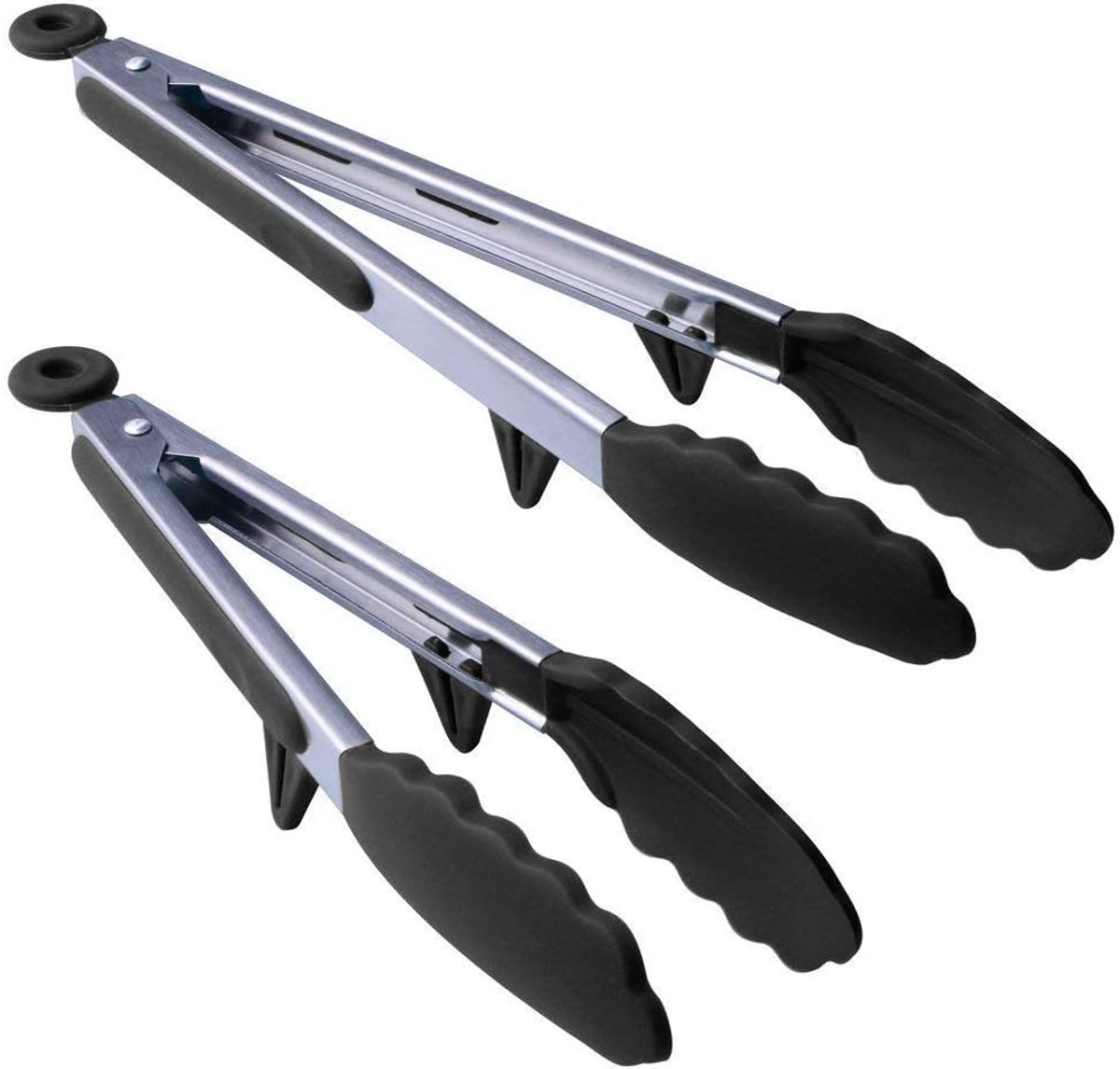 barbecuetang Professionele roestvrijstalen tang en BPA-vrije siliconen van voedingskwaliteit, antislip, ondersteuning, zelfsluitende. Set van 2 tangen (23cm en 30,5cm)