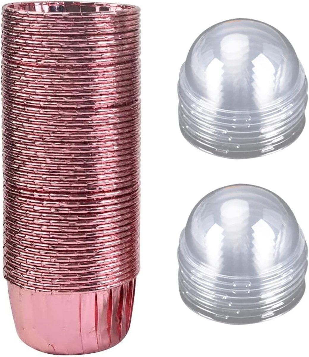 50 Stuks Aluminiumfolie Cupcake, Papieren Muffinvormpjes, Cupcake Bakvormpjes met Deksel, Geschikt voor Verjaardagsfeestjes, Vakantiefeestjes