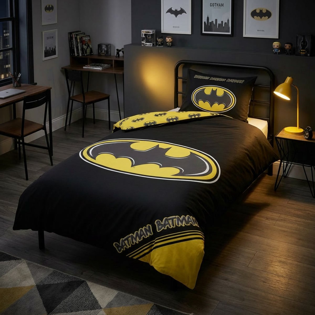 Polykatoen Dekbedovertrek Batman Officiele Warner Bros DC Licentie 140x200cm + Kussensloop 65x65cm