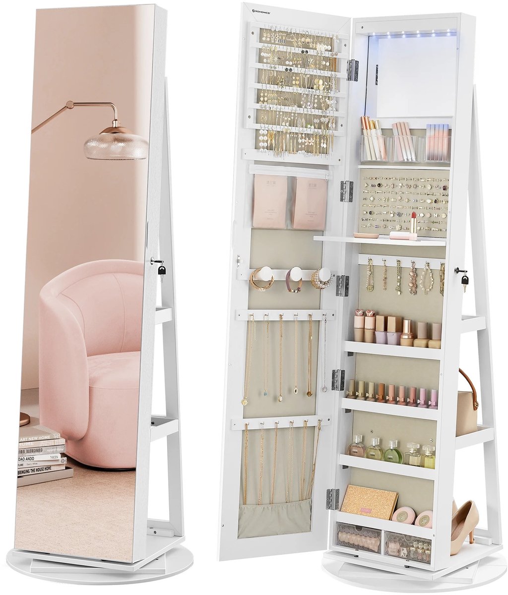 Mila Shop Passpiegel staand - Sieradenkast met spiegel - Make up spiegel - Afsluitbaar - 3