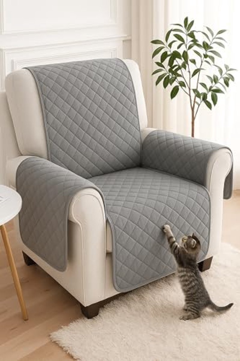 PromoHome Omkeerbare beschermhoes voor relaxstoel - Antraciet/Lichtgrijs - 191 x 165 cm - Polyester - Met zakken en armleuningen