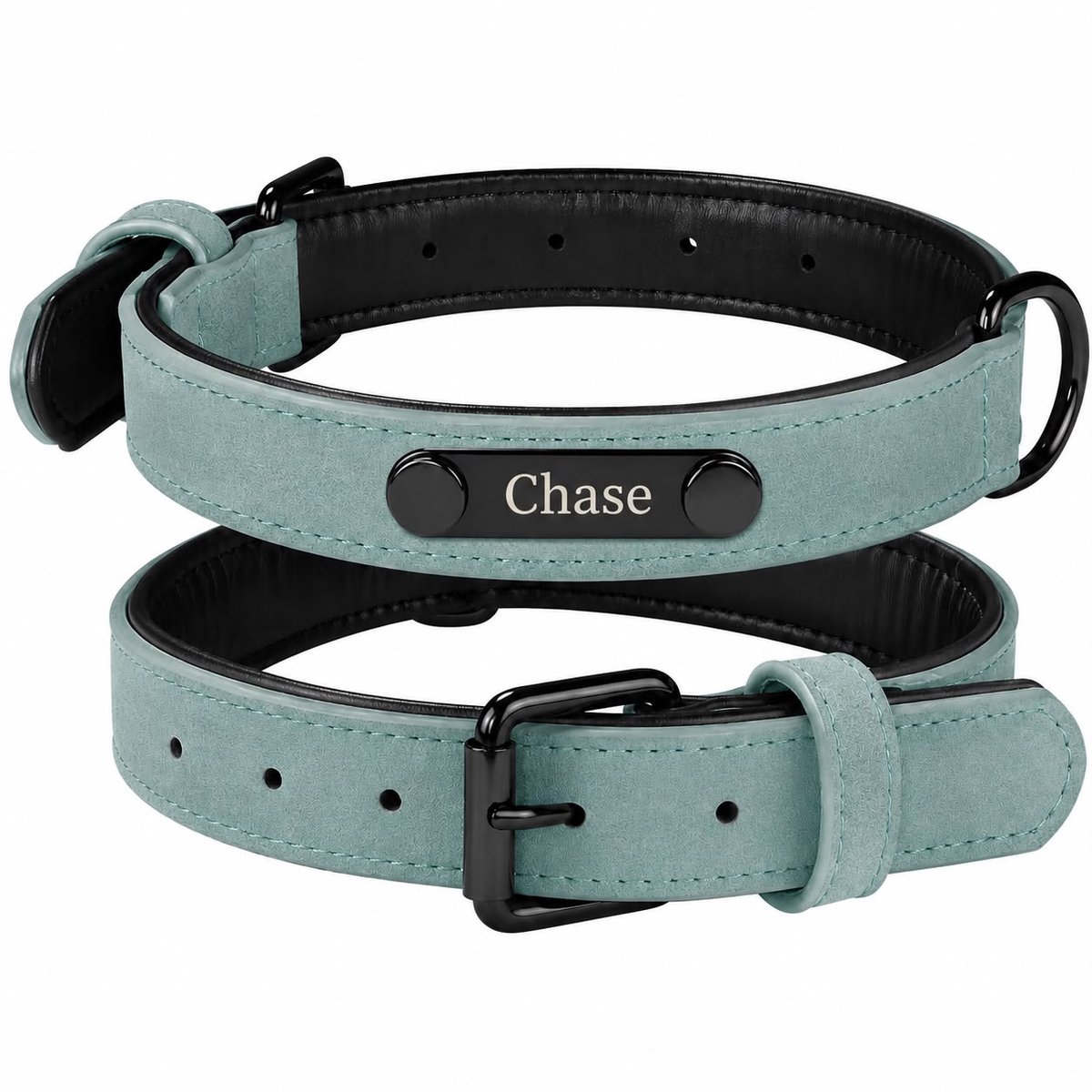 Gepersonaliseerde Hondenhalsband met Naamplaatje | Luxe Halsband met Naam Gravure | Groen | Maat M | Leren Halsband met Metalen Naamplaatje | Verstelbaar & Comfortabel | Petshop Seven