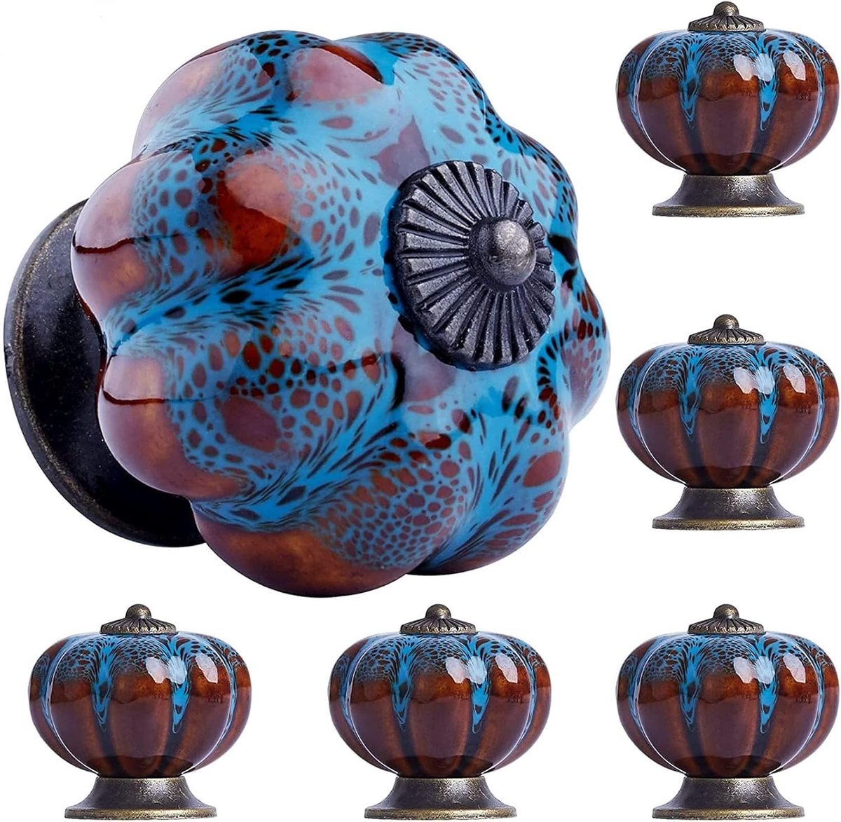 Kast Knoppen Chique Lade Knoppen Antieke Pompoen Keukenkast Handgrepen Ronde Meubeldeurknoppen 6 Stuks Blauw