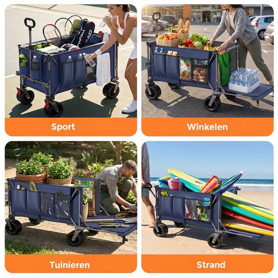 Opvouwbare Bolderkar - 300L+120L Strandkar - Tuinkar - Transportwagen - Achterklep - Brede Wielen - Snel Inklapbaar - Robuust Frame - Camping - 180cm - Vervoeren - Blauw van Opvouwbare Bolderkar — afbeelding 3