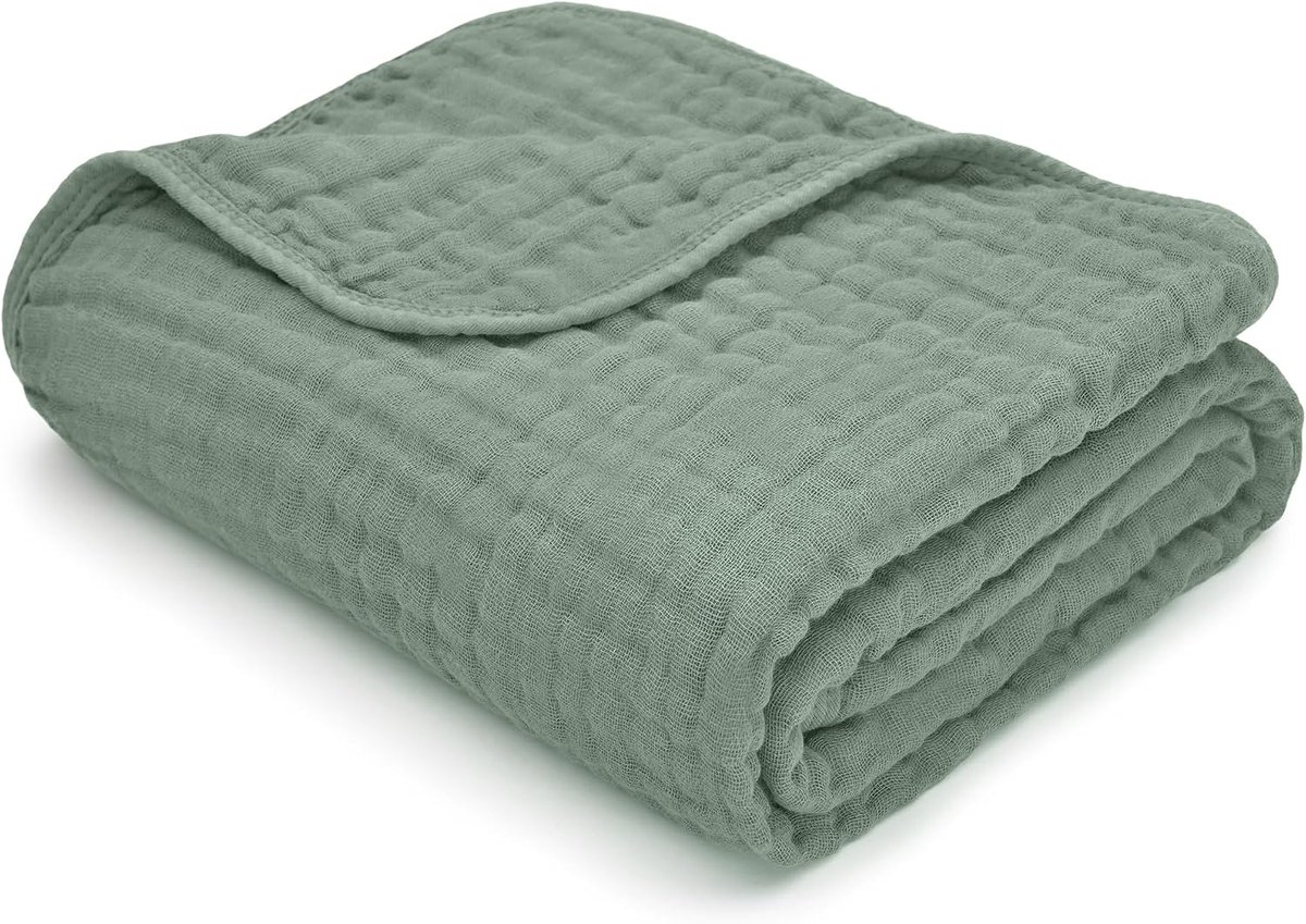 Cubs Baby Mousseline Dekentje, Inbakeren Voor Pasgeborenen En Peuters, Groot 102 X 102 Cm Overtrek, 6-Laags Pluche Zachtheid Voor Baby Inbakeren, Ontvangen Of Buiktijd, Cadeau (Fern, Groen)