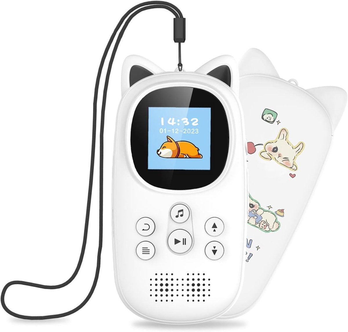 Mp3-speler met Bluetooth 5.0, 750 mAh batteri MP3-spelers voor kinderen met ingebouwde HD-luidspreker, Oilsky kinder mp3-muziekspeler met FM-radio (Zwart)