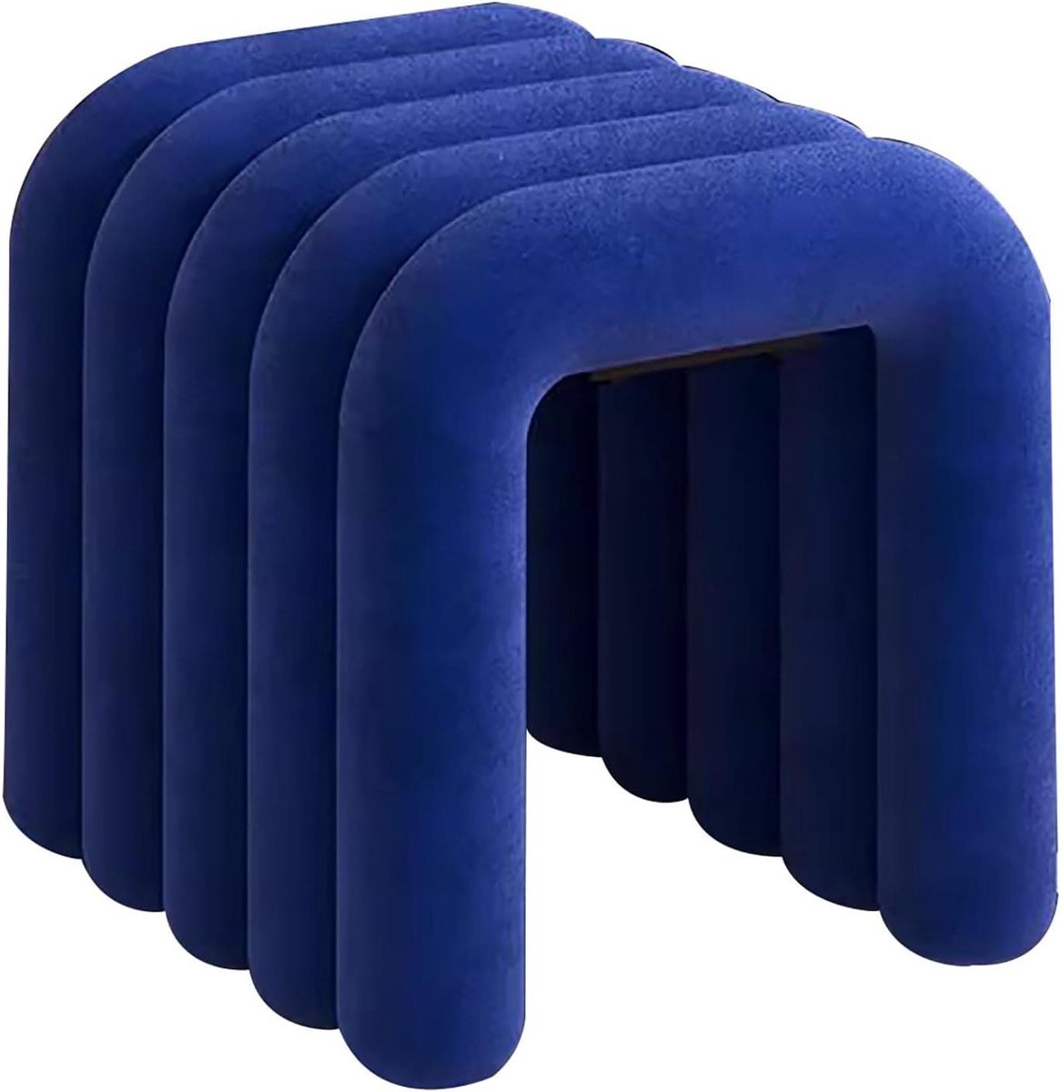 Fluwelen Schoenwissel Krukje - Make-up Kruk Voetenbank - Zitplaats Creëren - Stevig Stalen Frame - 46 cm Hoog - Blauw