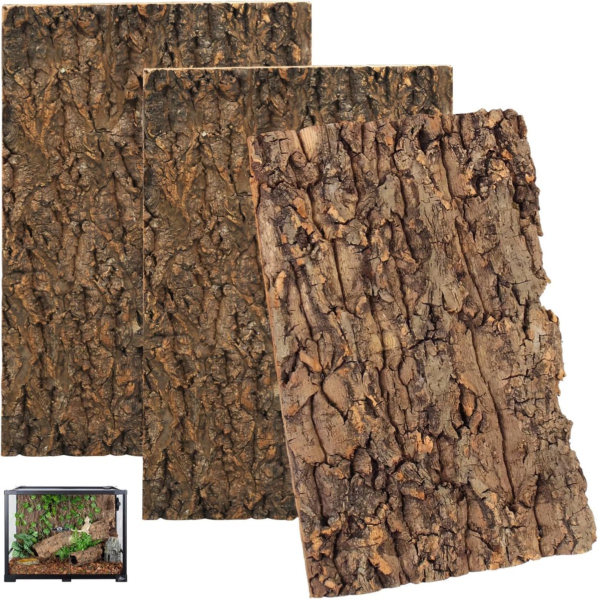 Achterwand van kurk voor terrarium: 3 stuks natuurlijke boomschors-look, reptielenklimmat, reptielenbekken boom achtergrond wanddecoratie, voor schildpad gecko bartagamen - 30 x 20 cm