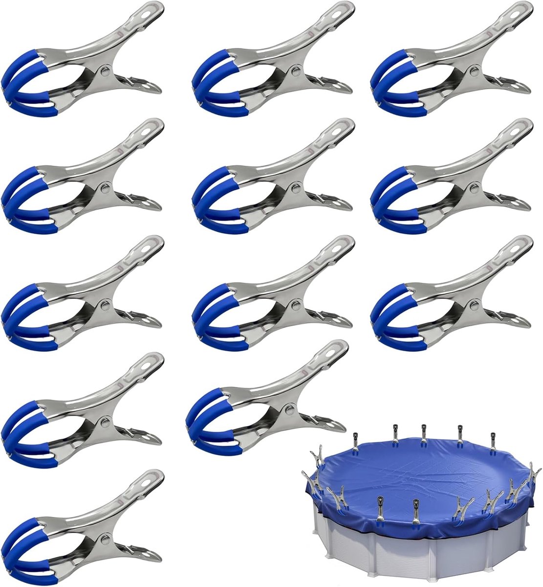 12 stuks metalen klemmen voor bovengrondse zwembaden, klemmen metaal voor zwembadafdekking, zwembadafdekking, klemklemmen met sterke spankracht, veerklemmen met beschermfolie voor lijmen