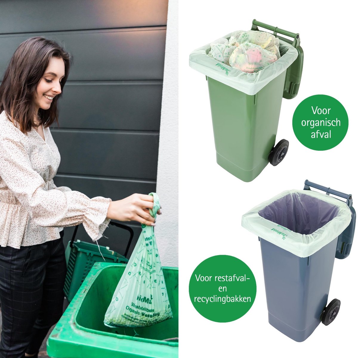 SnelShoppen - Composteerbare 10l Afvalzakken, 104 Stuks, Premium Kwaliteit, DINplus Gecertificeerd, Klimaatneutraal, Duurzaam, Ideaal voor Keuken, Tui