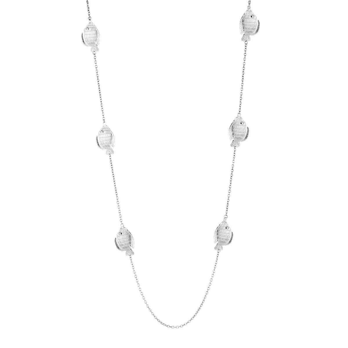 Lange Ketting Dames 90 cm - Roestvrij Staal (RVS) - Met Vissen Bedels - Lange Schakelketting / Sautoir Ketting - Zomerse Sieraden Cadeau Vrouw - Zilver