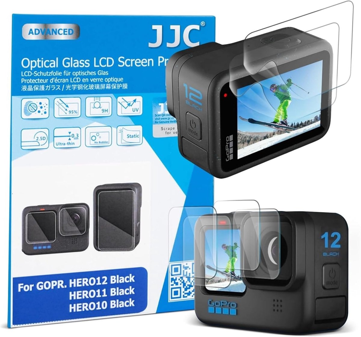 2-Pack Lens Screen Protector voor GoPro HERO 12/11/10 - 6 Stuks Anti-Vingerafdruk, Anti-Kras en Anti-Bubble - 9H Hardheid, 2.5D Afgeronde Hoeken, HD Gehard Glas, Ultradun 0,3 mm, Hoge Lichtdoorlatendheid