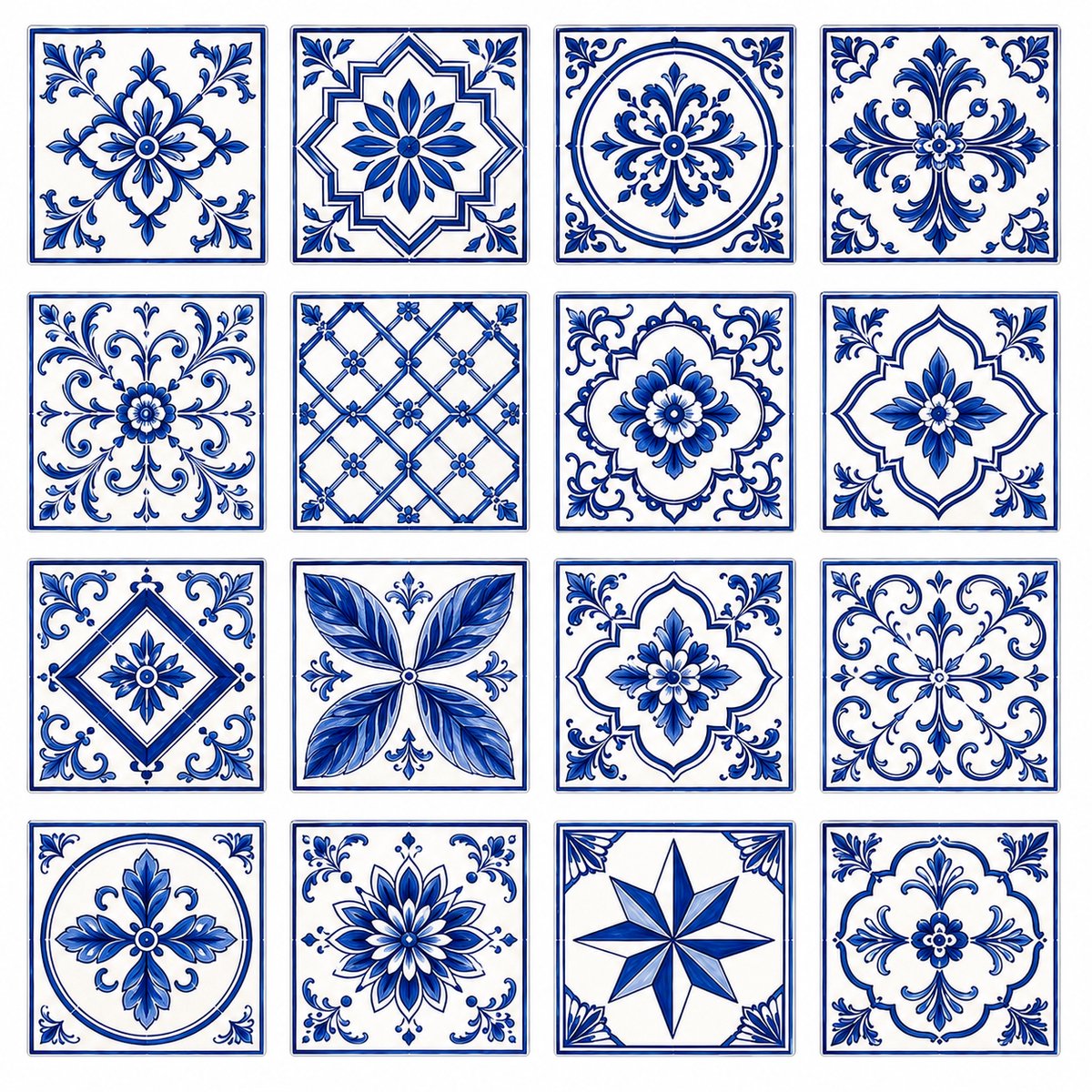 Tegelstickerset Azulejos 2 (16 stickers) 15 x 15cm per sticker - backsplash - peel and stick - plakfolie - voor badkamer, keuken of toilet - zelfklevend