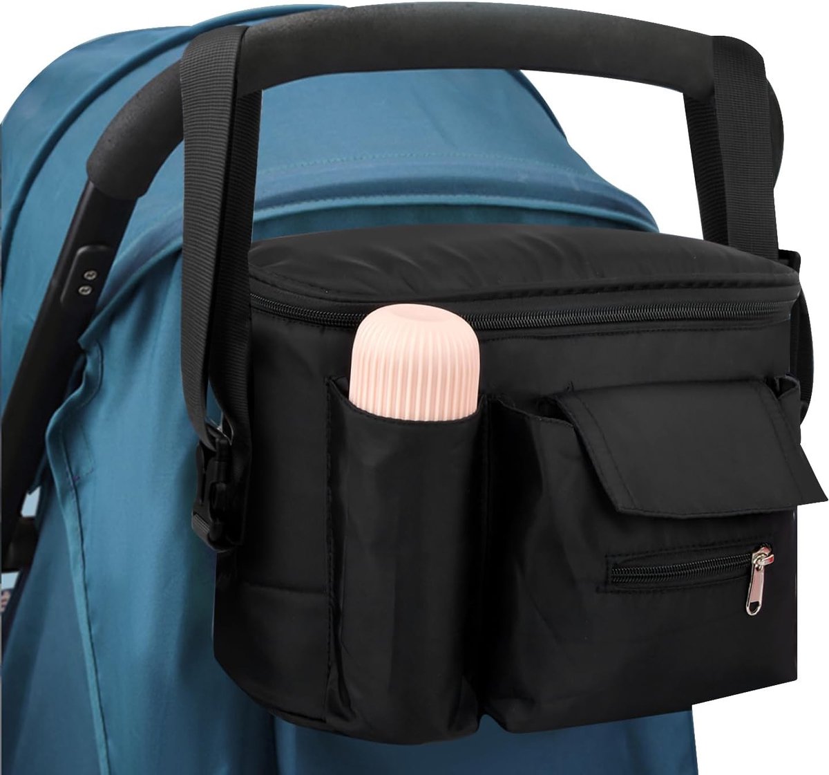 Grote Capaciteit Buggy Tas, Organizer voor Kinderwagens met Drinkbekerhouder en Schouderriem, Verstelbare Tas voor Luiers, Flessen en Handdoeken