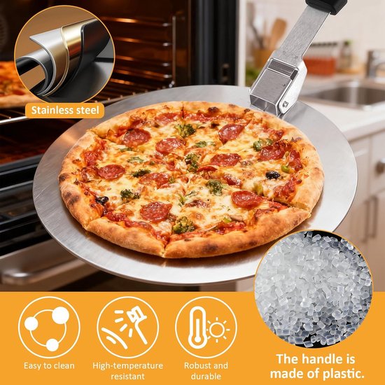 10-inch pizzaschep, inklapbare pizzaschep, roestvrijstalen pizzaspatel met PP-greep, broodschep voor de oven, pizza spatel voor pizza, cake, brood, taarten (25,4*25,4 cm) — afbeelding 2