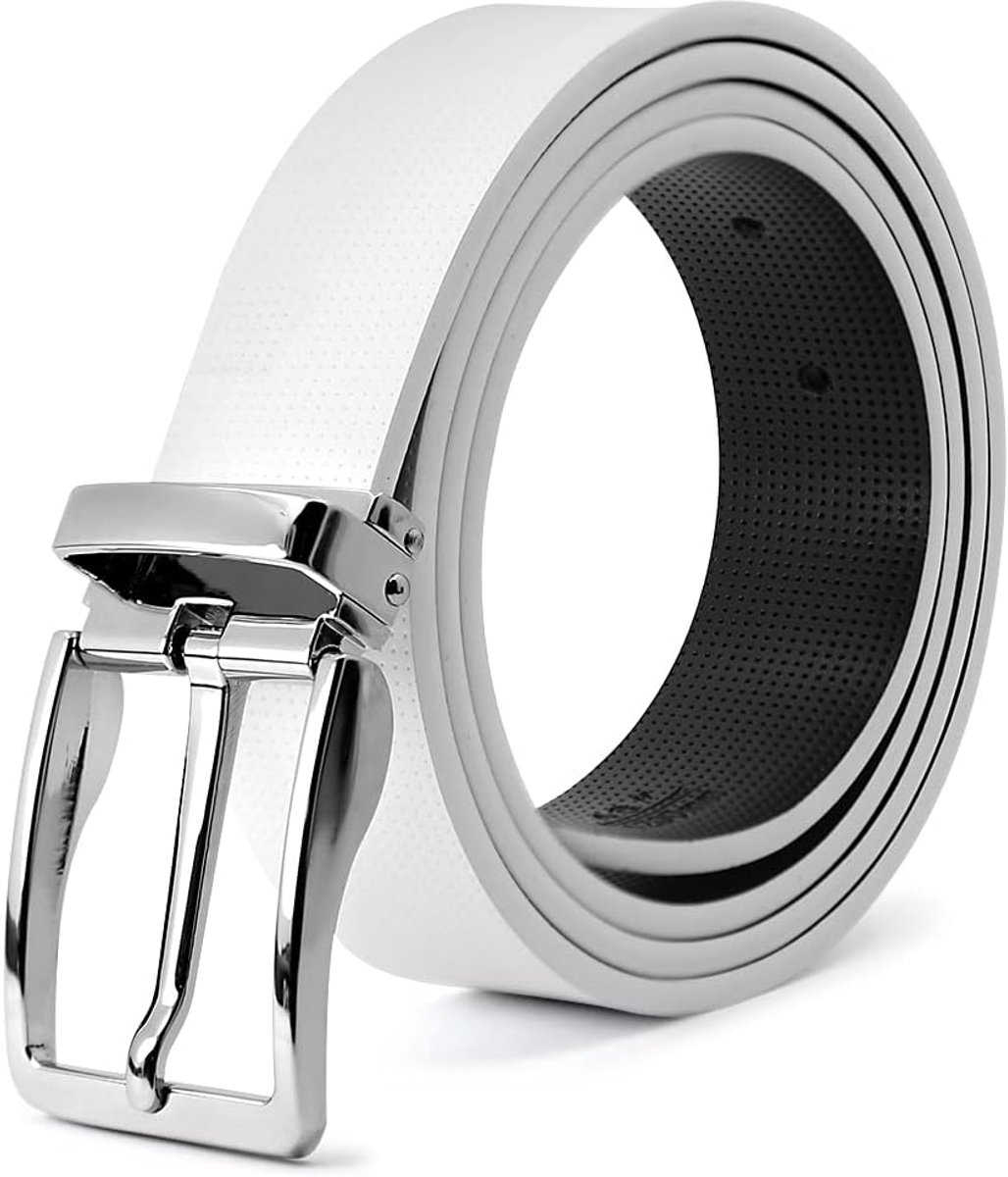Herenriem van gepolijst leer, elegant, voor heren, wit, gesp