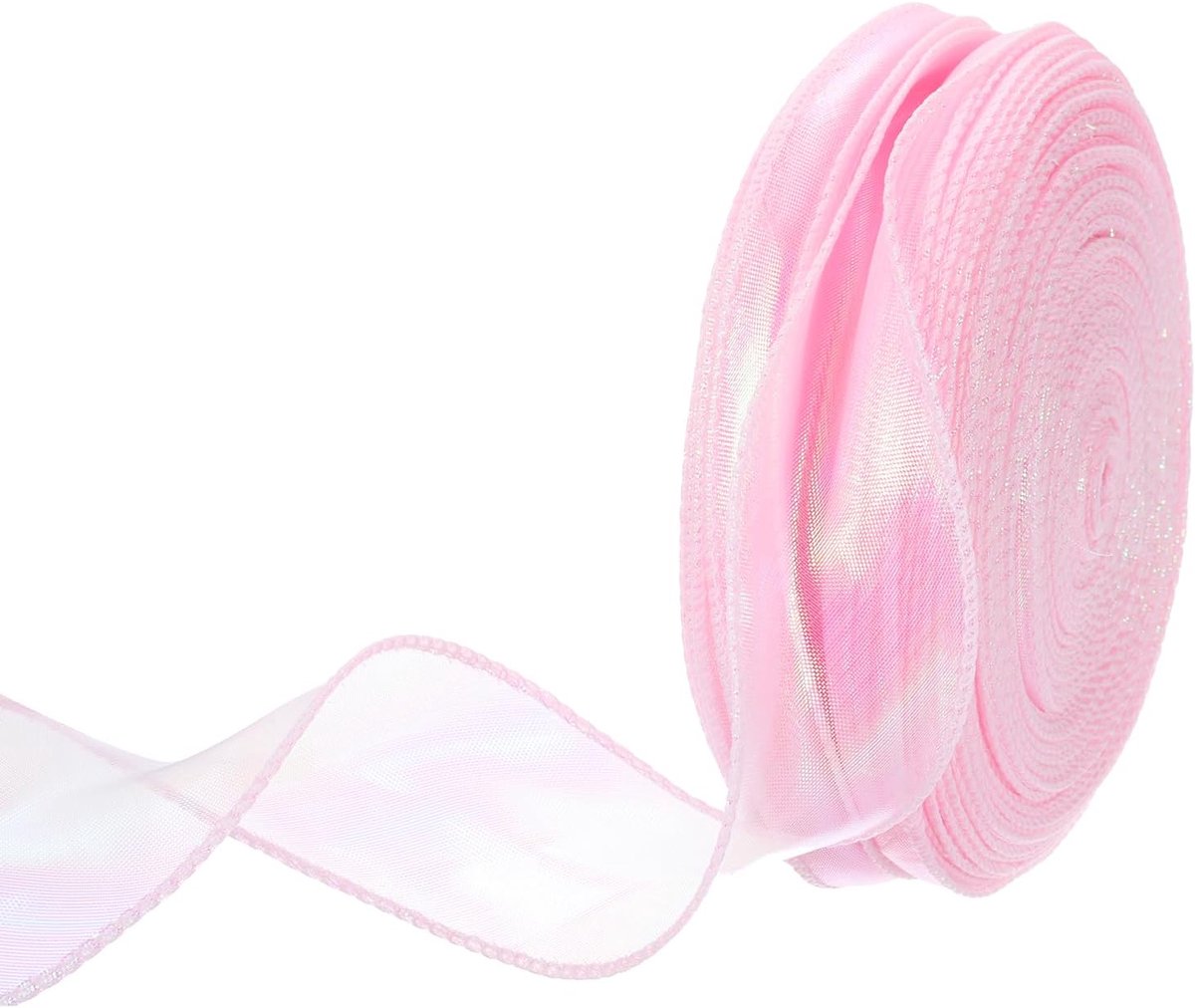 4 cm breed glinsterend doorzichtig bedraad organza lint 50 yard/46 m pastel chiffonlinten roze voor het verpakken van geschenken, boeketten en bruidstaarten