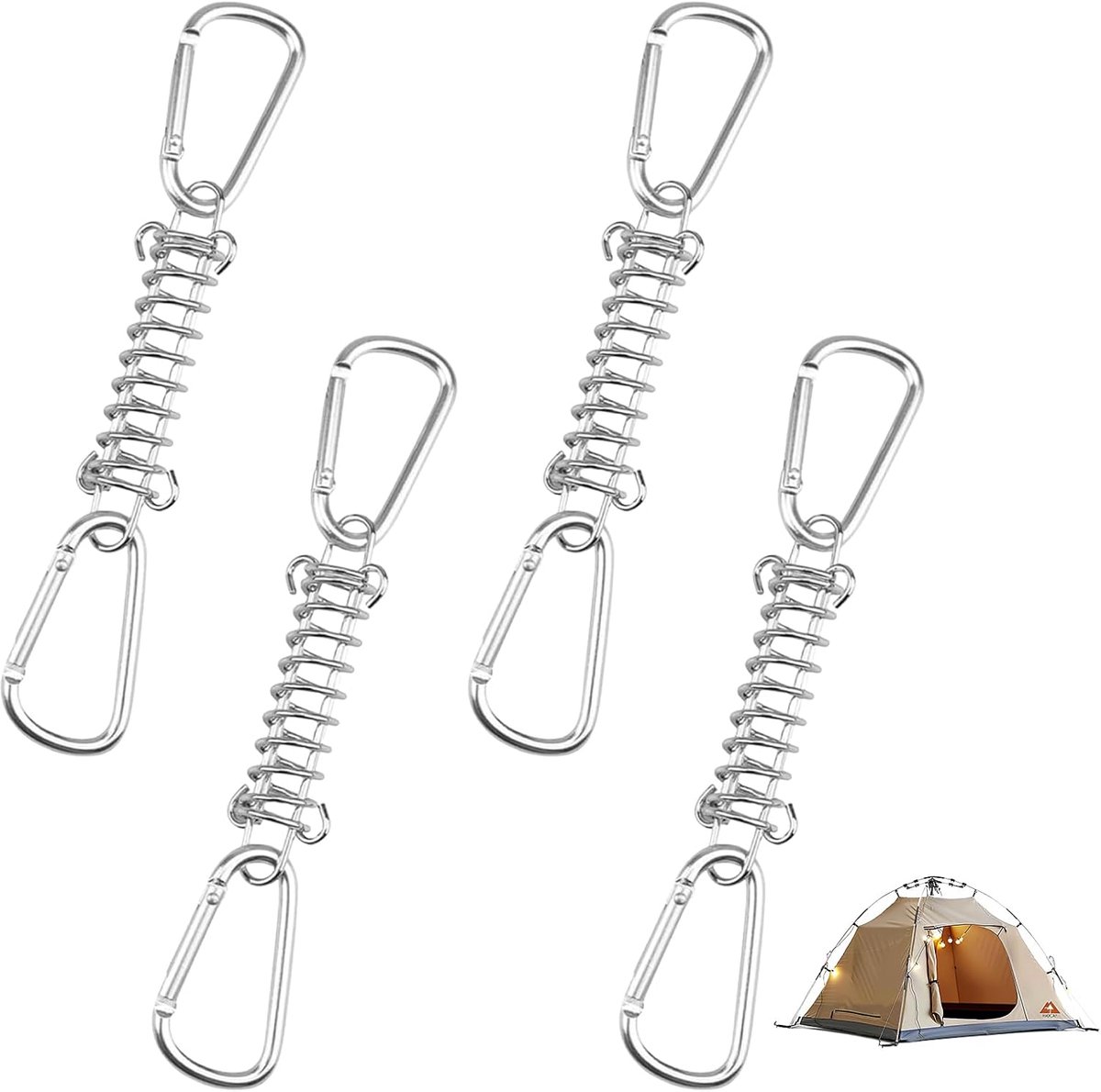 4 stuks zonnezeil bevestigingsset, trekveren met haken, trekveer zonnezeil accessoires set, spanner trekveer, roestvrijstalen trekveren met ogen, luifelscharnieren, karabijnhaken voor camping