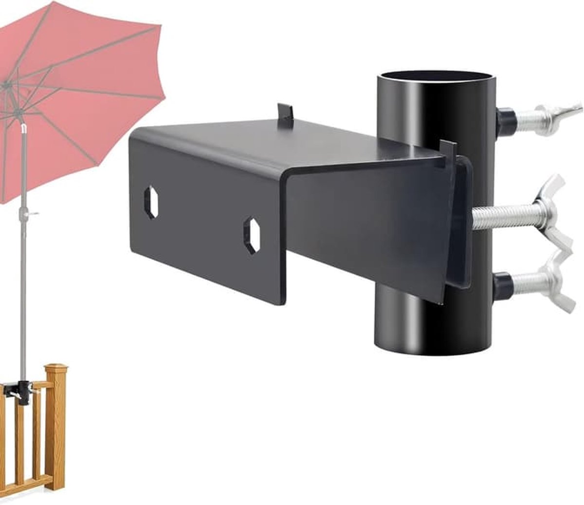 Parasolbeugel, universele parasolbeugel voor balkonrelingen, gemaakt van metaal, geschikt voor tuinen en balkons, en flexibel te monteren.