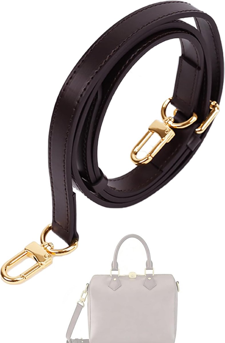 Vachetta Leather Handbag Crossbody Strap for LV Speedy with Gift Box, Handmade Leather Shoulder Strap, Adjustable Length 90-120 cm (1.2 cm Wide, Glossy Brown)
