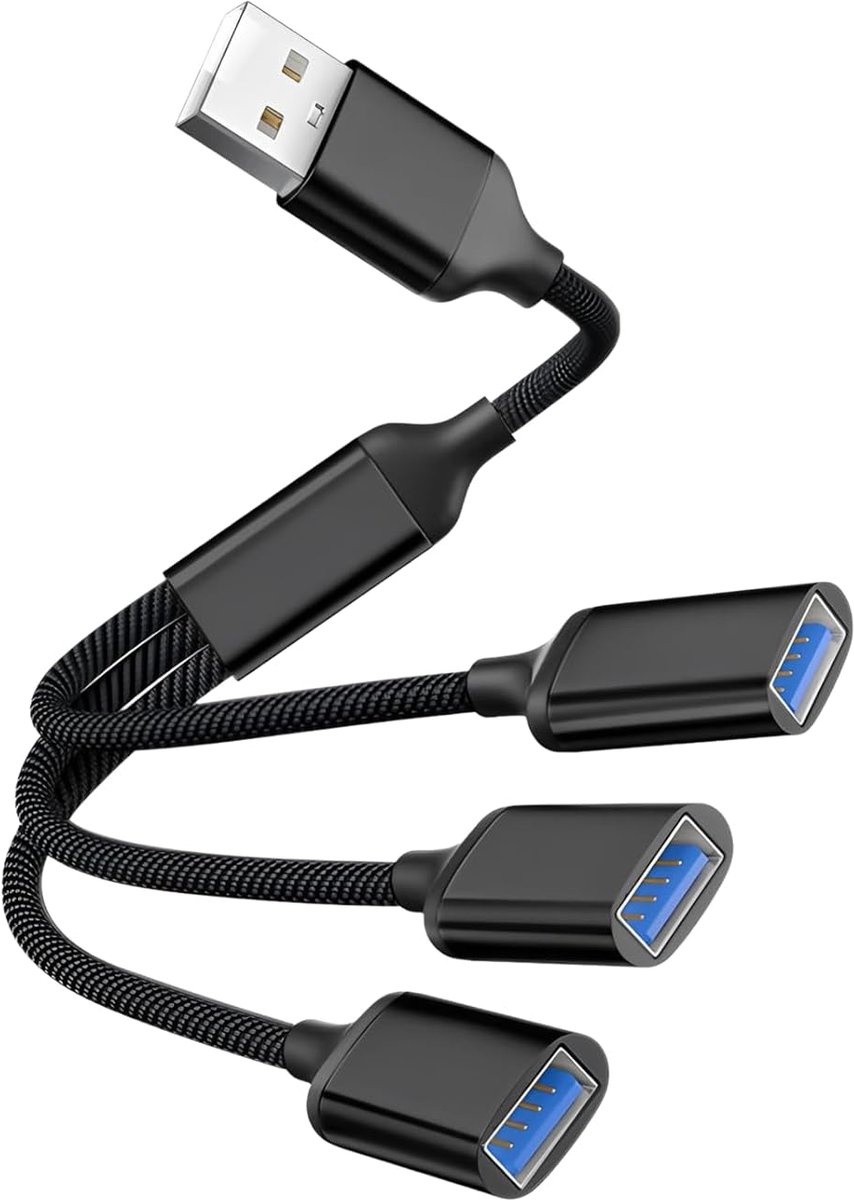 USB Splitter 3-poorts 3-in-1, USB 3.0 verlengkabel vrouwelijk naar mannelijk, USB Y Splitter Adapter voor Data en Power Opladen Extensie, Compatibel met Laptop, Mac, Tablet, Auto, Zwart