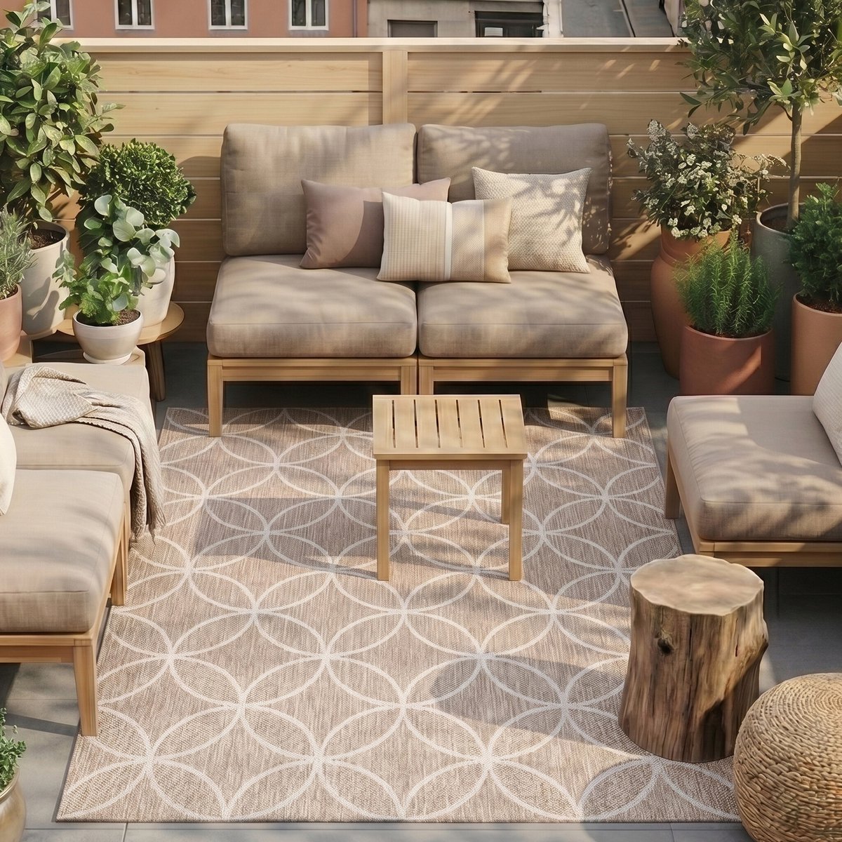 Fraai Geometrisch buitenkleed - Faro Ripple Beige - 120x170 cm