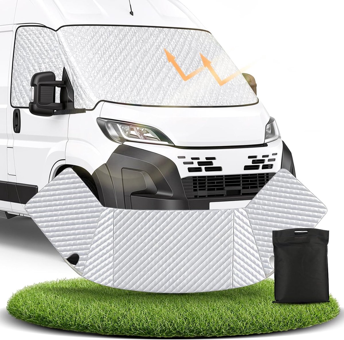 raammat, zilver, thermische afdekking voor Fiat Ducato, Citroen Jumper X250/290 van 2006-2025, camper, zonwering, voorruitafdekking, bescherming voor het hele jaar door tegen uv, hitte en