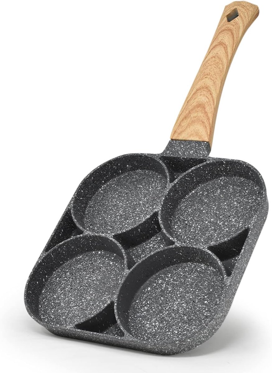 Kitchen Koekenpan voor 4 eitjes of mini-pannenkoeken - anti-aanbak, geschikt voor inductie en gas - bakelieten handvat - perfect voor het koken van gezonde gebakken eieren, hamburger, omelet