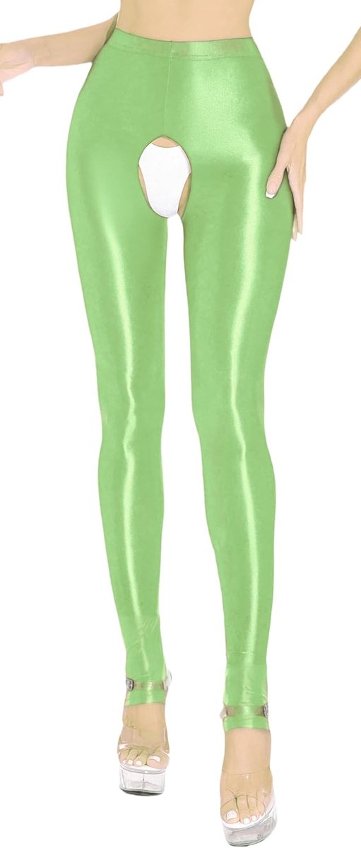 Damespanty olieachtige glans tights broek skinny sexy leggings hoge taille yogabroek tights EU S-L (Azië M-XL)