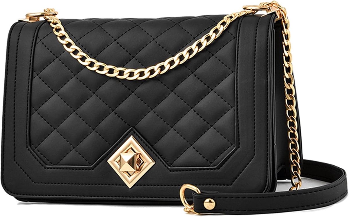 SnelShoppen - Dames Schoudertas Klein met Ketting, Schouderriem, Crossbody Bag, Lingge Tas in Leer voor Avond, City, Feest - Vaste Multifunctionele Ta