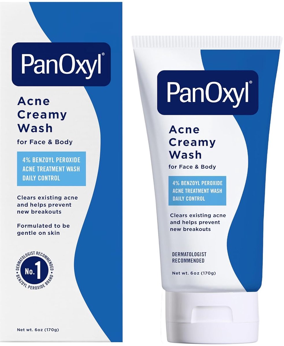 PanOxyl Acne Creamy Wash 4% Benzoyl Peroxide – Dagelijkse Gezichts- & Body Wash voor Acne, Puistjes, Mee-eters en Verstopte Poriën