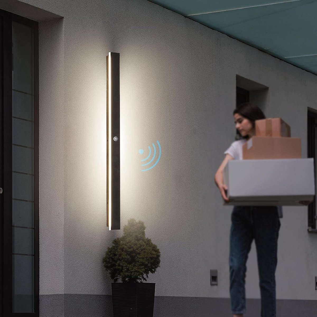 Long Outdoor Lights Home Wall with Motion Detector LED Black Long Up Wall Lamp Outdoor Wall Lights Waterproof IP65 - ShopVlot