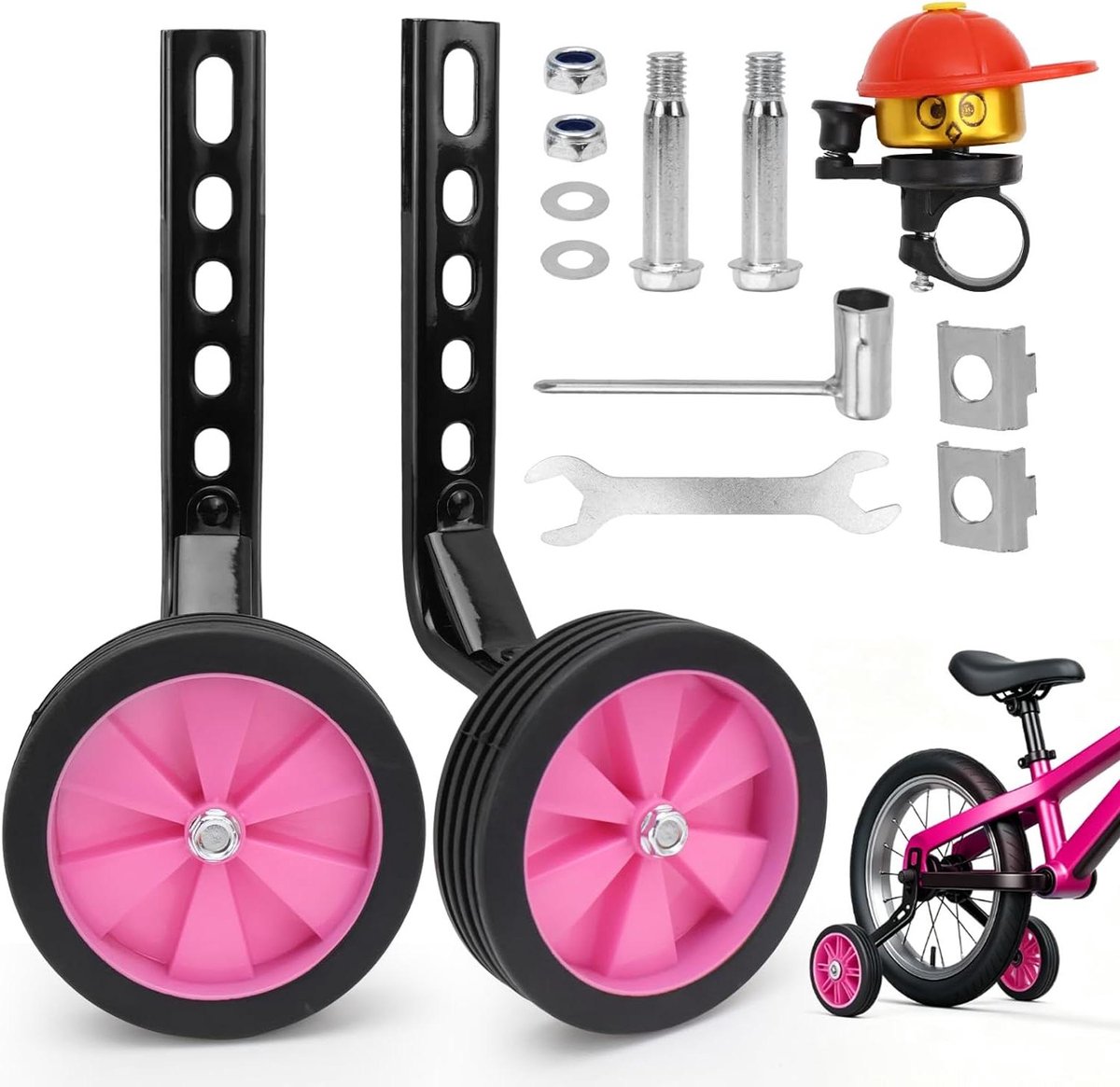 Hulpwielen Kinderfiets Zijwieltjes Fiets Fietsen Leren Universeel Verstelbaar 12-20 Inch Roze