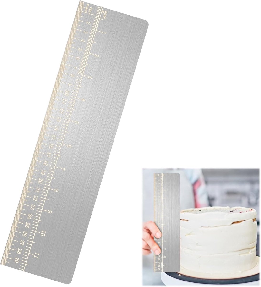 SnelShoppen - 30 cm Roestvrij Stalen Taartspatel met Schaalverdeling - Zilver Taartspatel voor Glazuur, Botercrème en Mousse Cake - Ideaal voor Bakken