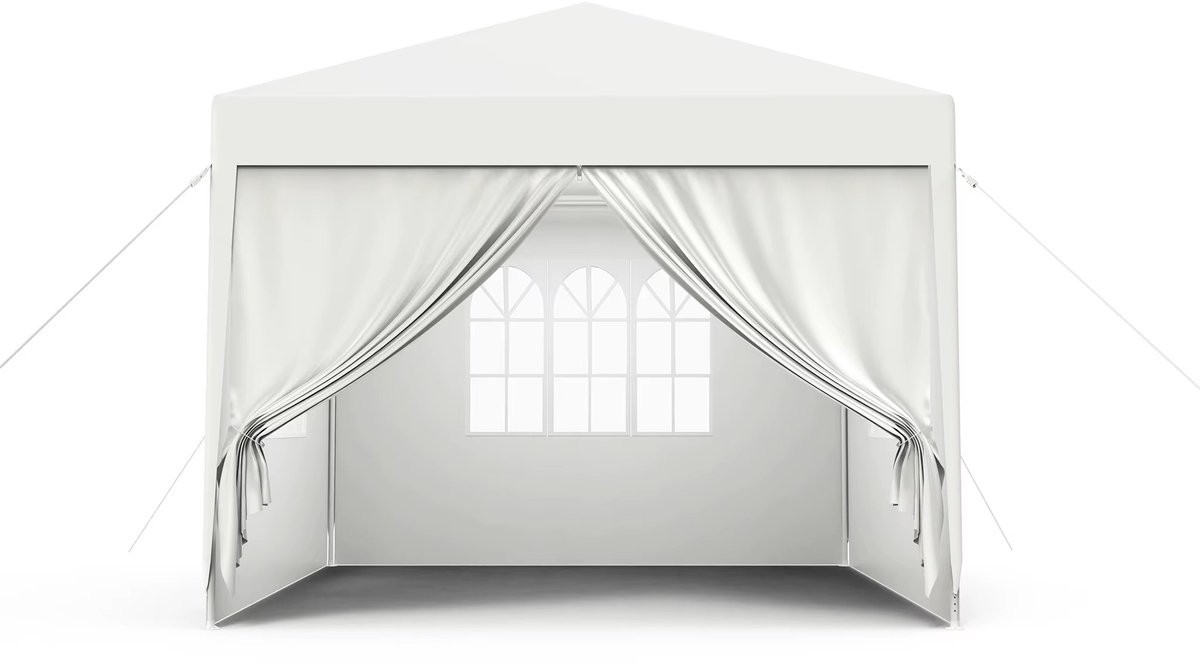 Partytent 3x3 m – Waterdichte Opvouwbare Tent met Afneembare Zijwanden – Stalen Frame – UV-Bescherming – Voor Tuin, Bruiloften, Feesten & Evenementen